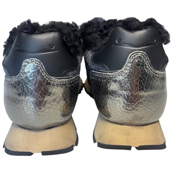 Voile Blanche Julia Fur Sneakers Black Grey Metallic Calfskin Felt Size 37 6.5-7 - Picture 7 of 16